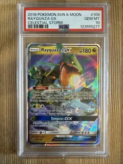 Rayquaza GX - 109/168 Pokemon Celestial Storm Sun & Moon Ultra Rare Card PSA 10 - Image 1