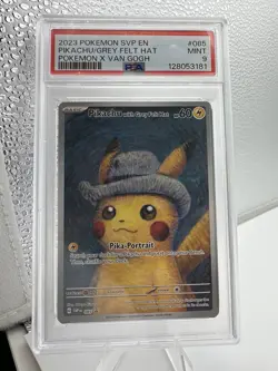 PSA 9 Pikachu with Grey Felt Hat 085 Van Gogh Promo Pokemon SVP - Image 1