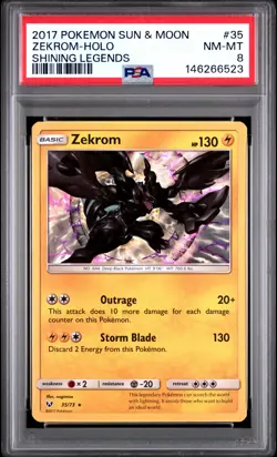 2017 POKEMON SUN & MOON SHINING LEGENDS #35 ZEKROM-HOLO PSA 8 - Image 1
