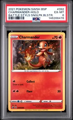 2021 POKEMON SWSH BLACK STAR PROMO #092 CHARMANDER-HOLO PSA 6 - Image 1