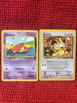 Slowpoke 67/82 Meowth 62/82 Team Rocket Regular MP-DMG Pokemon Vintage 1999 - Image 1