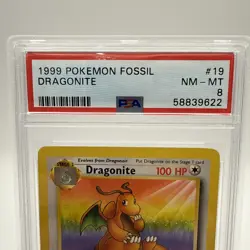 1999 POKEMON FOSSIL #19 DRAGONITE NON HOLO UNLIMITED MINT PSA 8 - Image 2