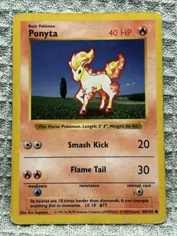 Ponyta 60/102 - Pokemon Base Set Shadowless WOTC - MP Vintage WOTC Old Rare - Image 1
