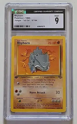 CGC 9 MINT Rhyhorn 1st Edition Jungle #61/64 Pokemon 1999 Non-Holo - Image 1