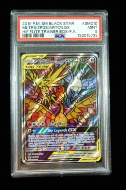 2019 Pokemon Moltres Zapdos Articuno GX Hidden Fates ETB Black Promo SM210 PSA 9 - Image 1