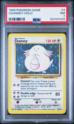 PSA 7 Pokemon Base Set Unlimited Holo Rare Chansey 3/102 NM - Image 1