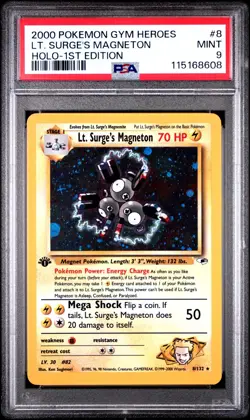 PSA 9 2000 1ST ED POKEMON GYM HEROES HOLO #8 LT. SURGE'S MAGNETON NEW CERT - Image 1