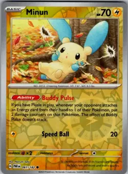 Minun - 061/182 - Paradox Rift - Reverse Holo - NM Pokemon - Image 1