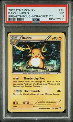 2015 Pokemon XY Raichu Holo Breakthrough Cracked Ice 49/162 PSA NM7 LOW POP-10 - Image 1