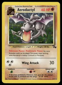 Pokemon Cards Aerodactyl 16/62 Unlimited Holo Fossil WOTC Rare MP - Image 1