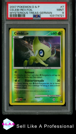 CELEBI-REV.FOIL -GER POKEMON DIAMOND & PEARL MYSTERIOUS TREASURES 2007 7 PSA 9 - Image 1