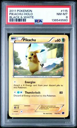 Pokemon 2011 PSA 8 NM-MINT Pikachu Holo Black & White Secret Rare 115 - Image 1