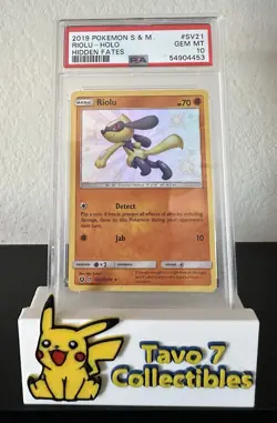 PSA 10 Pokemon 2019 Sun & Moon Hidden Fates Riolu Holo #SV21 - Image 1