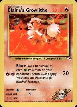 BLAINE'S GROWLITHE 62/132 COMMON GYM HEROES POKEMON UNLIMITED LP - Image 1