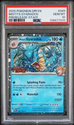 2025 POKEMON DRI EN-DESTINED RIVALS PRERELEASE-STAFF MISTY'S GYARADOS PSA 10 - Image 1