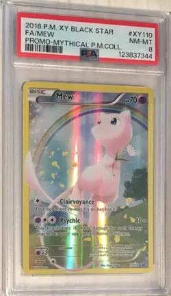 2016 Pokemon XY Black Star PSA 8 Mythical Mew Full Art Holo #XY110 - Image 1