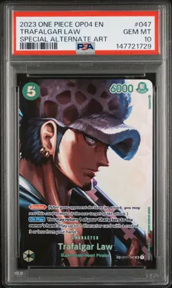 2023 ONE PIECE OP04-KINGDOMS OF INTRIGUE #047 TRAFALGAR LAW PSA 10 - Image 1