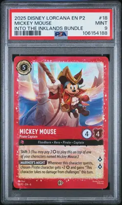 2025 DISNEY LORCANA EN P2-PROMO #18 MICKEY MOUSE - PIRATE CAPTAIN PSA 9 - Image 1