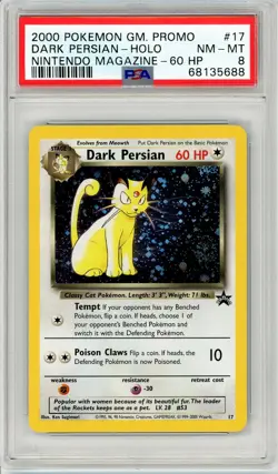 Pokemon Dark Persian #17 Nintendo Promo 60 HP Holo PSA 8 NM-MT - Image 1