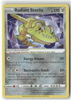 Pokemon Radiant Steelix Radiant Rare SWSH11: Lost Origin 124/196 NM - Image 1