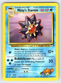 Misty's Starmie 56/132 Gym Heroes Pokemon Card Vintage WOTC Uncommon - Nm/Vlp - Image 1