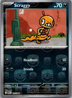 Scraggy Master Ball Pattern 057/086 SV: White Flare Pokemon TCG Common NM - Image 1