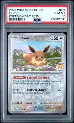 2025 POKEMON PRE EN-PRISMATIC EVOLUTIONS POKEMON DAY 2025 #074 EEVEE PSA 10 - Image 1