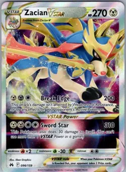 Pokemon Card Zacian VSTAR 096/159 Crown Zenith - Near Mint - Image 1