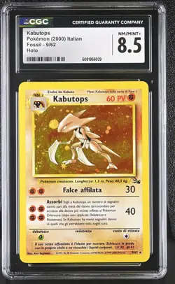 CGC 8.5 ITALIAN Kabutops 2000 Fossil 9/62 Holo Pokemon Card - Image 1