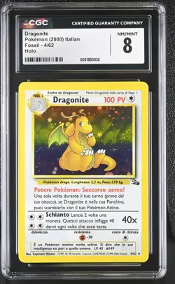 CGC 8 ITALIAN Dragonite 2000 Fossil 4/62 Holo Pokemon Card - Image 1