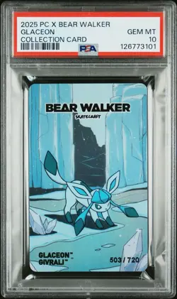 2025 Bear Walker x Pokemon Center Skateboard Card Glaceon /720 PSA 10 POP 44 - Image 1