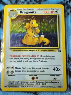 Pokemon Dragonite Holo Rare Fossil 100HP Stage 2 4/62 English 1999 Unlimited - Image 1
