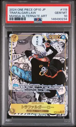 2024 ONE PIECE JPN OP10-ROYAL BLOOD MANGA ALTERNATE ART TRAFALGAR LAW PSA 10 - Image 1