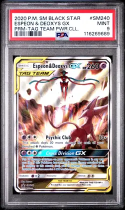 [PSA 9] Espeon & Deoxys GX SM240 Tag Team Alternate Art Promo Holo POKEMON - Image 1