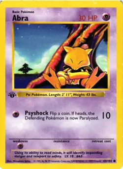 Pokemon TCG Abra 43/102 Base Set 1st Edition Shadowless LP/MP - Image 1