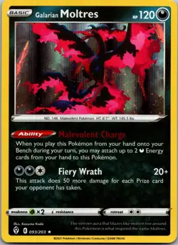 Galarian Moltres 093/203 - SWSH07: Evolving Skies Pokemon NM Holofoil - Image 1