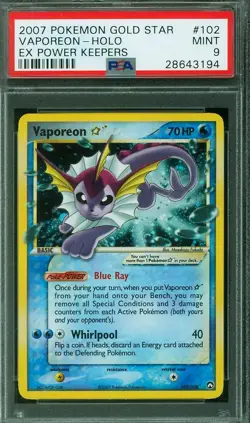 2007 POKEMON EX POWER KEEPERS GOLD STAR #102 VAPOREON-HOLO PSA MINT 9 - Image 1