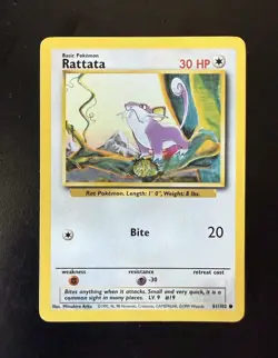 Rattata 061/102 Base Set Regular Unlimited Common Card Pokemon TCG - Image 1