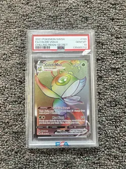 Celebi VMAX PSA 10 English Pokemon Card 199 Chilling Reign 2021 Secret Rainbow - Image 1