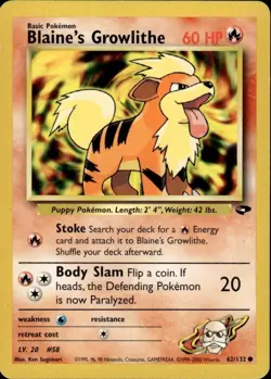Blaine's Growlithe - 62/132 Gym Challenge Unlimited Common Pokemon - - Image 1