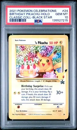 PSA 10 Birthday Pikachu Holo 24 Celebrations Classic Collection Promo POKEMON - Image 1