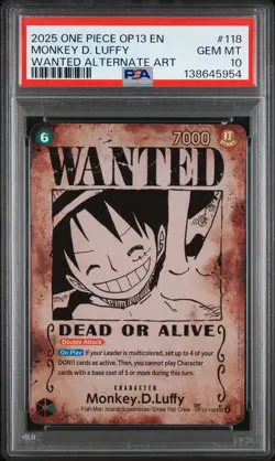 2025 ONE PIECE OP13-CARRYING ON HIS WILL #118 MONKEY D. LUFFY PSA 10 - Image 1
