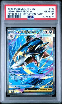2025 POKEMON PFL EN-PHANTASMAL FLAMES #127 MEGA SHARPEDO EX PSA 10 - Image 1