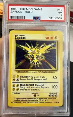 1999 Pokemon Base Set Zapdos - Rare Holo PSA 7 NM #16 - Image 1