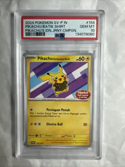 2024 POKEMON INDONESIAN SV-P PROMO #154 PIKACHU IN BATIK SHIRT PSA 10 - Image 1