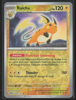 Raichu Rare SV: Scarlet & Violet 151 026/165 NM Pokemon Card Reverse Holo - Image 1