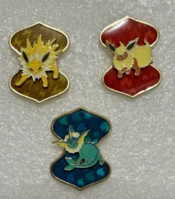 💎Official Pokemon Jolteon Vaporeon Flareon Vmax Collection Pins Set Of 3 - Image 1