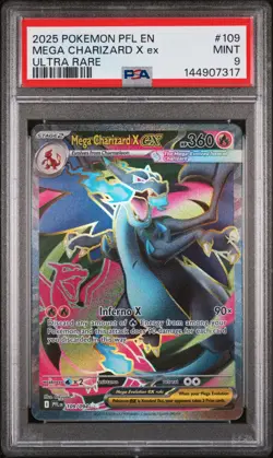 2025 POKEMON PFL EN-PHANTASMAL FLAMES ULTRA RARE #109 MEGA CHARIZARD X EX PSA 9 - Image 1