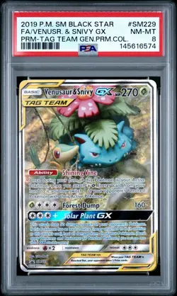 2019 POKEMON SM BLACK STAR PROMO VENUSAUR & SNIVY GX #SM229 PSA 8 - Image 1
