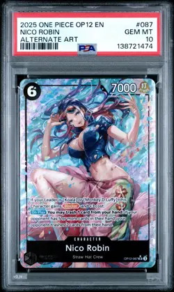 2025 ONE PIECE OP12 087 LEGACY OF THE MASTER NICO ROBIN ALT ART PSA 10 GEM MINT - Image 1